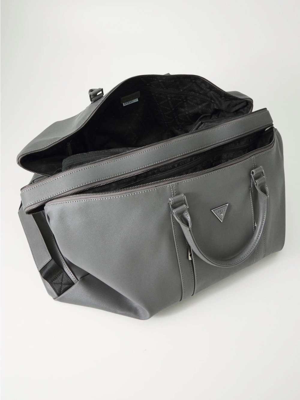 NEW GUESS Logo Pisa Double Zip Weekender Duffel Bag in Gray - Picture 4 of 6